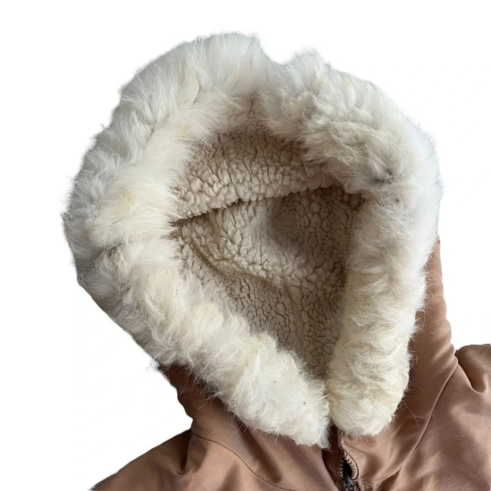 Marvin Richards J Percy Womens L Tan Cream Sherpa Lined Hooded Winter Jacket VTG